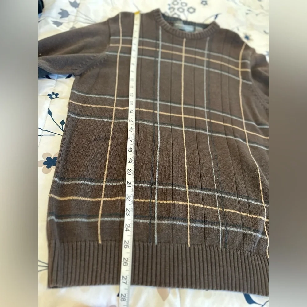 VTG 90s Oscar de la Renta Brown Grandpacore Plaid Pullover Crew Neck Sweater.